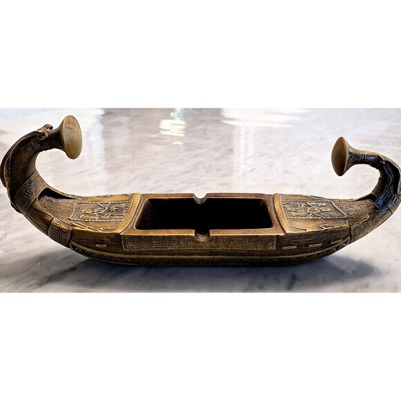 VTG KING TUTANKHAMUN'S EGYPTIAN HARDSTONE FUNERARY SUN BARGE BOAT ASH TRAY RARE - Picture 1 of 9